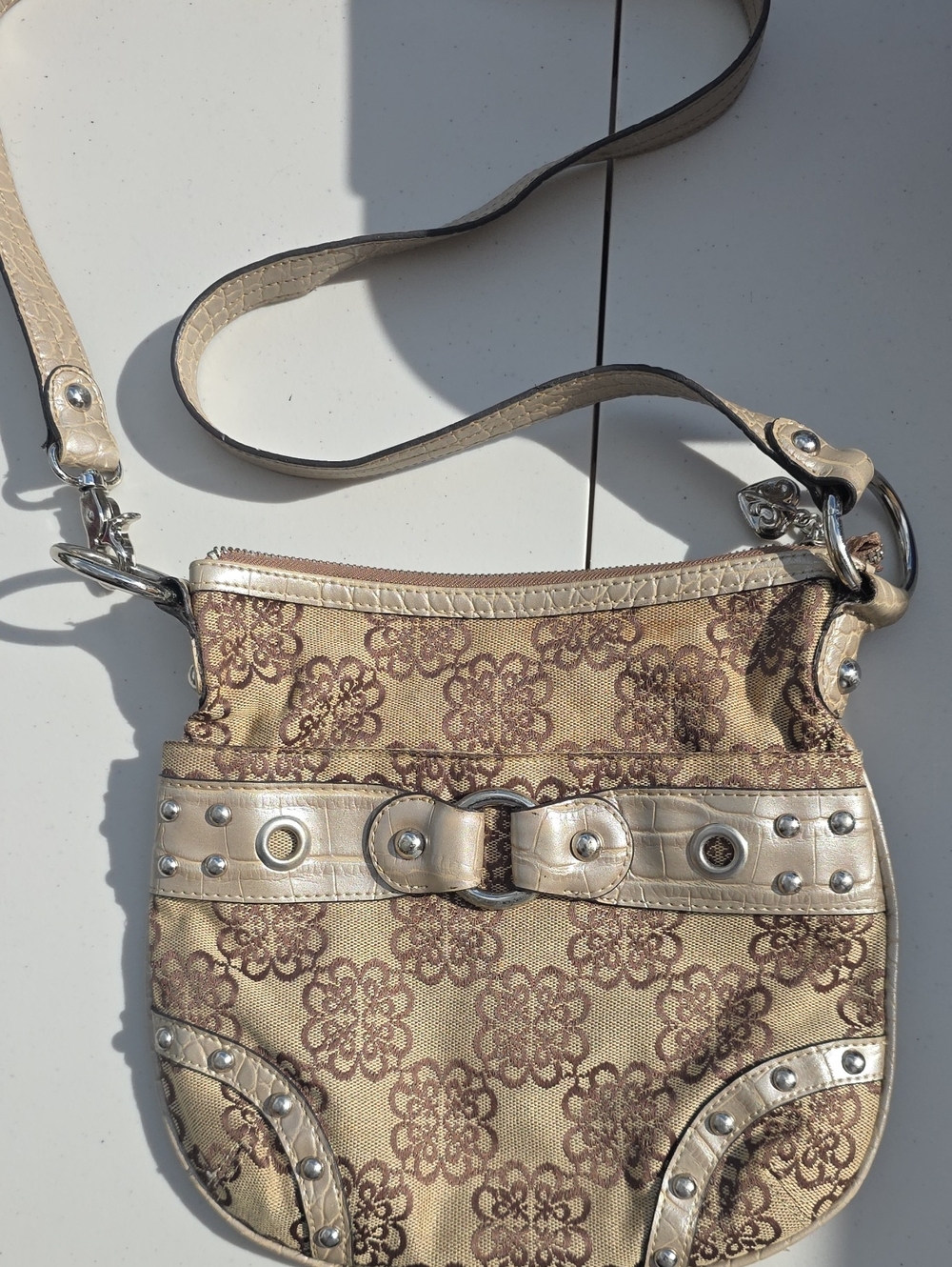 Floral Crossbody Bag in Brown & Tan